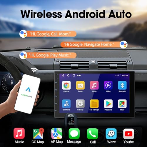 Haudio 7 “ Double Din Car Stereo, Touch Car Radio with Wireless Apple Carplay & Android Auto, Mirror Link, Bluetooth, SWC, Subwoofer Output, 5.1 CHN, Backup Camera, FM/AM Radio