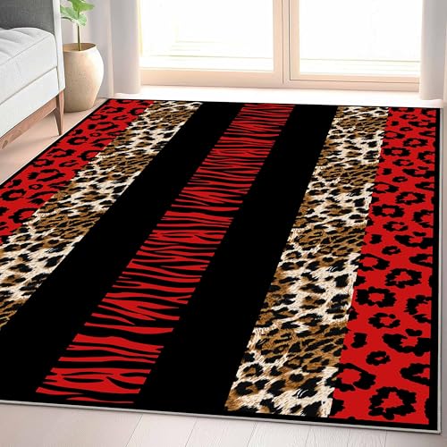 Tapete decorativo animal print negro y rojo 4x6 ft miniatura 1