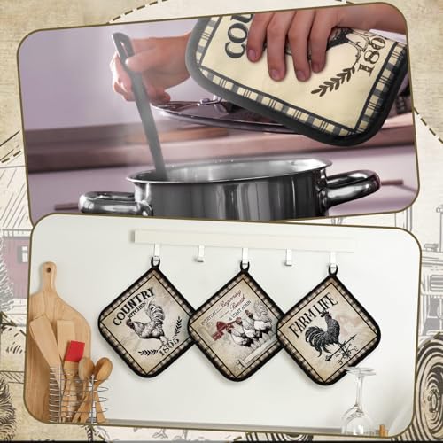 Bencailor-12-Pcs-Pot-Holders-with-Pocket-Kitchen-Hot-Potholders-Hot-Pad-Oven-Mitts-Cookie-Bag-Oven-Gloves-for-Kitchen-Gift-Baking-Cooking-Farmhouse-Rooster Bencailor 12 Pcs Pot Holders with Pocket Kitchen Hot Potholders Hot Pad Oven Mitts Cookie Bag Oven Gloves for Kitchen Gift Baking Cooking Farmhouse Rooster