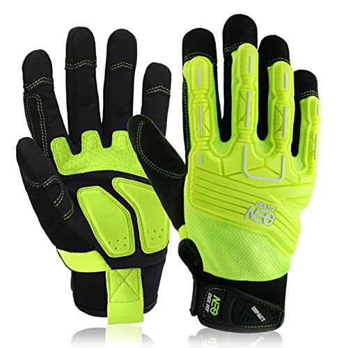 Dex Fit Tactical Gloves Mg310 Impact, Durable, Heavy Duty Grip, Anti-Vibration, Shock Absorbing, Comfort Fit, Touchscreen Capable, Washable; Neon Green L (9) 1 Pair #TOP1