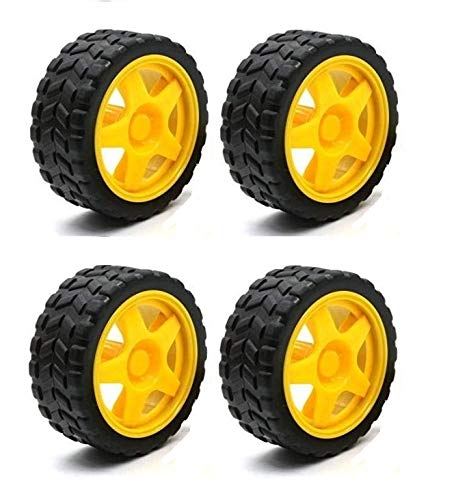 Ds Robotics® Robot Durable Rubber Tyre Yellow wheel 65mmX30mm for BO DC Motor (4 Pieces)