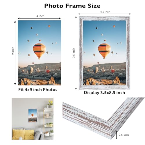 Image of JCJMY 4x9 Picture Frame Rustic White for Wall Hanging or Tabletop, Wall Mounting Horizontally or Vertically, 4 x 9 Wall Gallery Poster Photo Frame with Shatter Resistant Plexiglass, Rustic White