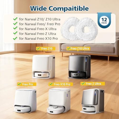 Image of 12 Pcs Replacement Mop Pads for Narwal Freo|Freo X Ultra| Freo Z10|Freo Pro | Freo Z Ultra & Freo X10 Pro Robot Vacuum & Mop, Washable Reusable Microfiber Robot Vacuum Mop Pads
