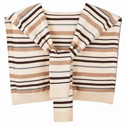 WaJuemy Sweater Scarf with Sleeves for Women Casual Over Shoulder Shawl Wraps Fashion Travel Scarf Cape Shawls Wrap Accessories (37 Brown 4stripe)
