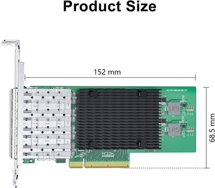 10G NIC,Quad SFP+,10GbE Scheda di rete Ethernet,SPEC compatible to X710-DA4,con Intel XL710-BM1 Chip,supporto Windows Server/Linux/VMware (non supporto X11, MAC)