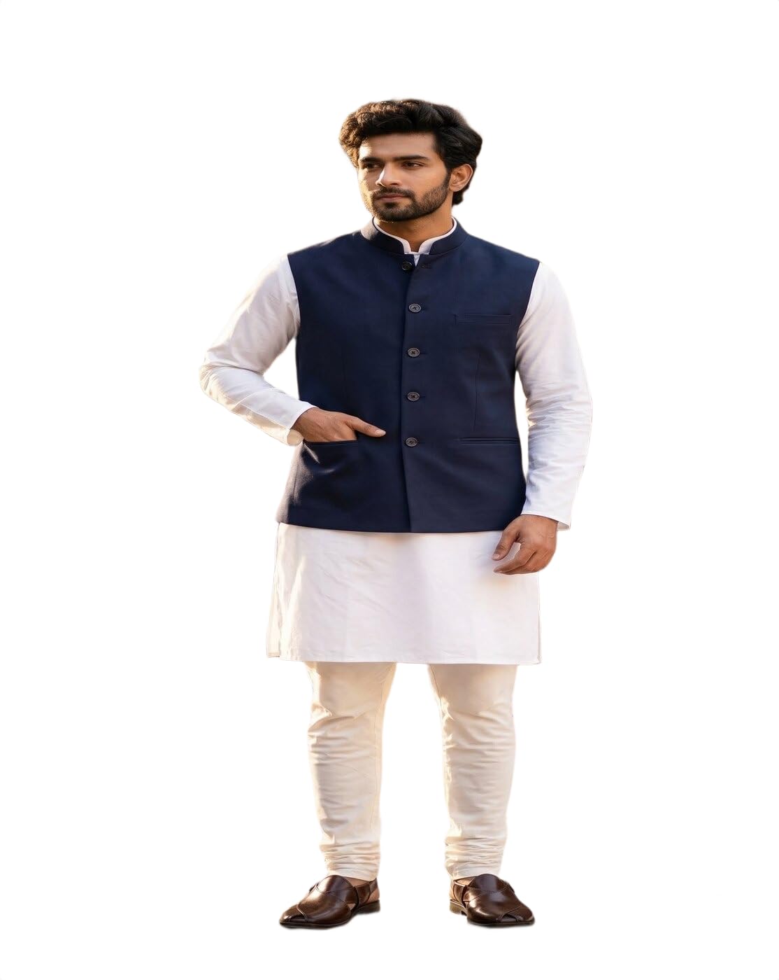 Men Ethnic Navy Blue Nehru Jacket, Plus Size Nehru Jacket,Men Waistcoat-picture-37