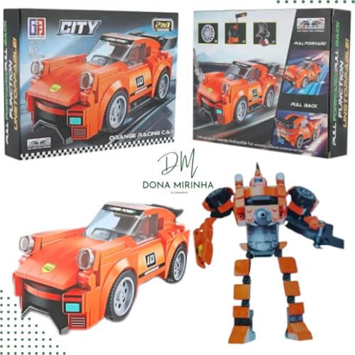 Blocos de Montar Carro Robô Fricção 2 em 1 Laranja