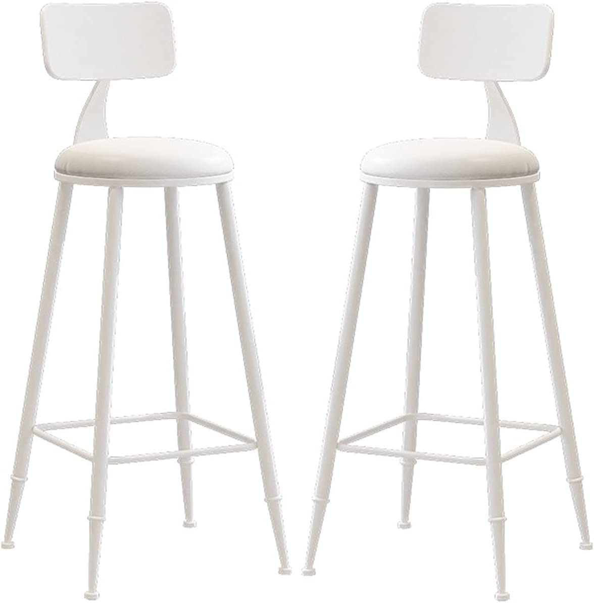 GRDDBZA Modern Bar Stools Set Counter Height Dining Chairs Bar Stool 2 Piece Set Counter High Stool with Backrest Footrest Bar Stool PU Cushion Stool(White,65cm)