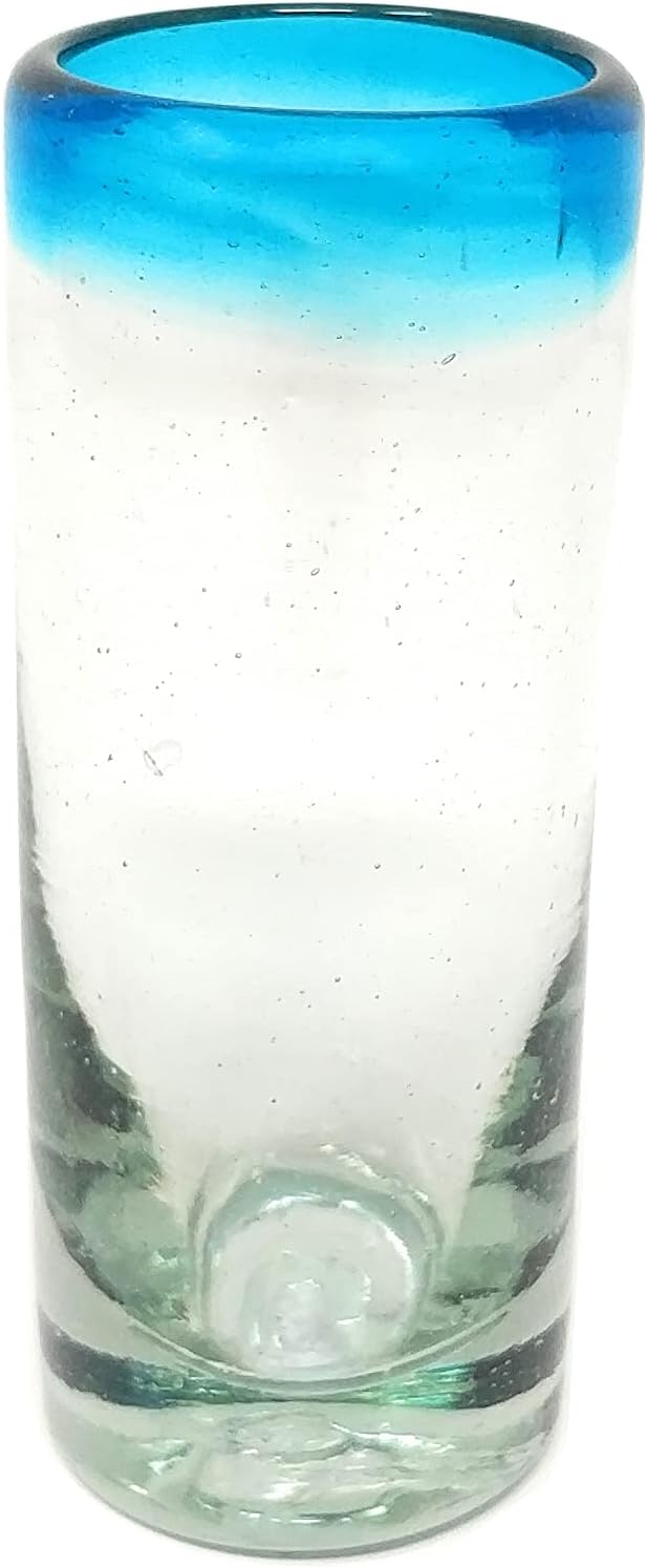 Dos Sueños Hand Blown Mexican Tequila Shot Glasses – Set of 6 Aqua Rim Tequila Shot Glasses (2 oz each) … - Image 4