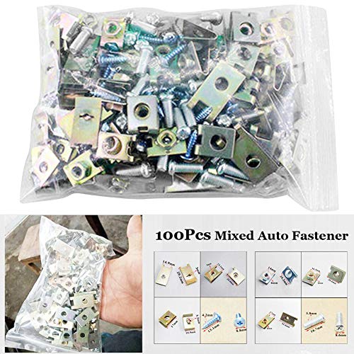 Everrich U-Type Mixed 100pcs Metal Car Accessories Vehicle Door Panel Screw Fastener Clip