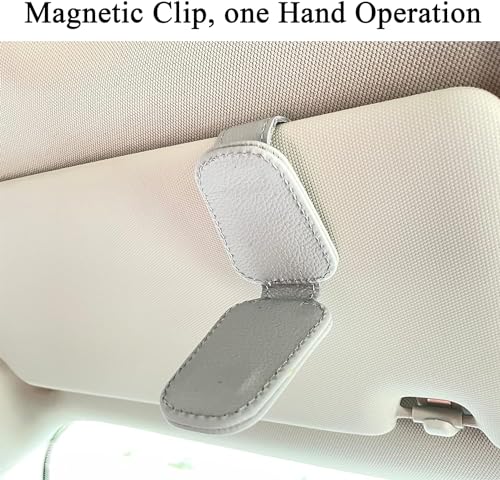 Image of Automaze Magnetic Leather Car Visor Sunglass Holder - Eyeglass Hanger Clip for Car Visor, Secure Sunglasses & Glasses Holder, Gray (Pack of 2)