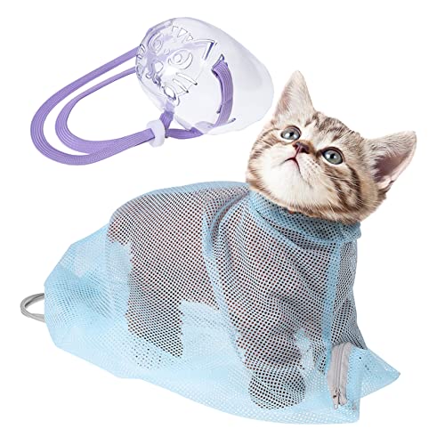 JOINPAYA 可能な多機能通気性猫浴用バッグ 爪切り対応ファッショ ル猫口輪付き シャワー用グ 保護ネット