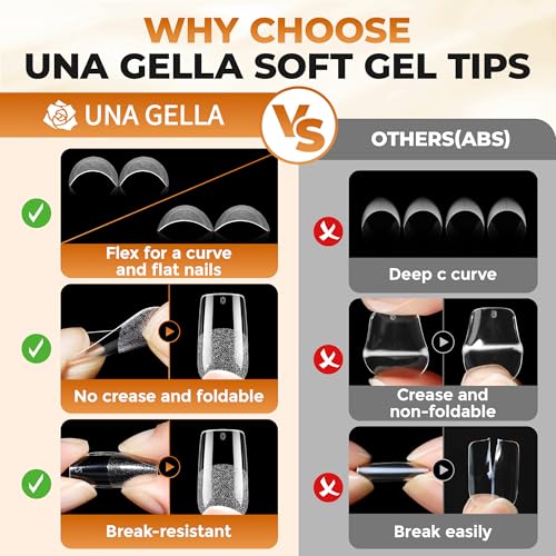 Image of UNA GELLA Medium Square Gel Nail Tips Kit, 120Pcs Nail Tips with Nail Glue | Pre Etched Fake Nails, Mini LED Nail Lamp for Nails Extension DIY Salon at Home 12 Sizes