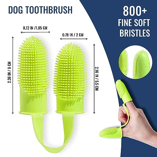 Image of Dog Finger Toothbrush, Dog Shampoo Brush, Dog Accessories: 3 in 1 Dog Bath Brush and 2 Finger Tooth Brush Kit, Essential Puppy Products for Teeth Cleaning, Bathing, and Grooming (Yellow).