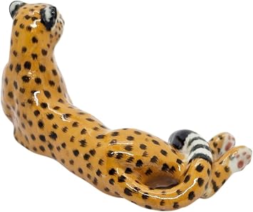 WitnyStore Tiny 378 Lying Cheetah Figurine - Miniature Hand Made Ceramic Cheetahs Wild Cat with Black Spots Savannah Africa Wildlife Animals Porcelain Decorative Collectible Figurines Decor Gifts