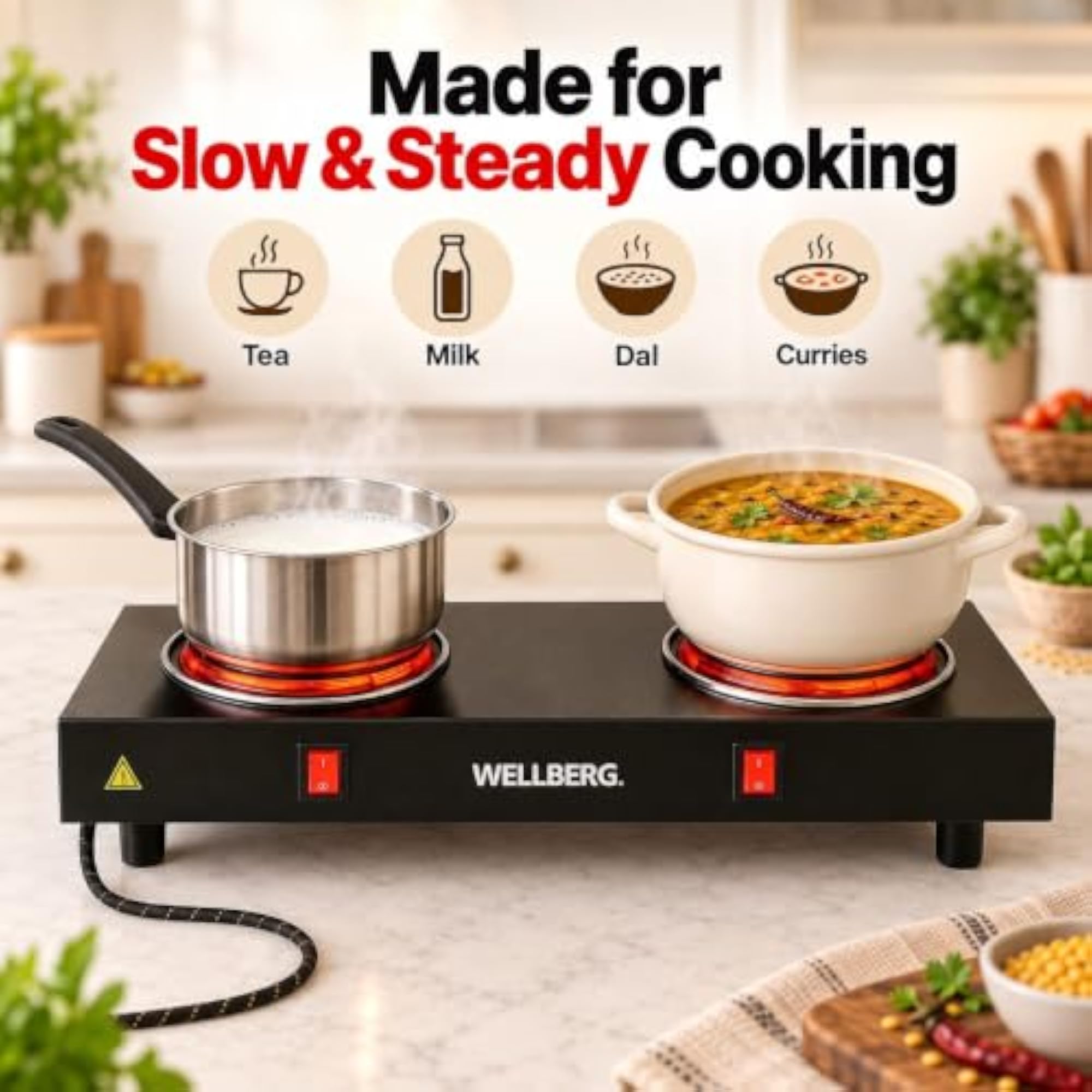 Double Electric Hot Plate 2000W, Independent Controls