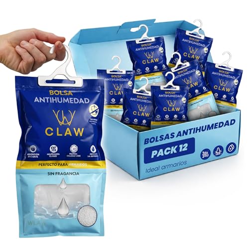 Pack de 12 Bolsas Antihumedad 1.20KG Armario Ropa – Deshumificador Percha Colgante Garaje – Elimina malos Olores - Absorbente Humedad Trastero