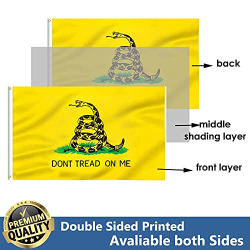 Dont Tread On Me Gadsden Flag 2X3 Outdoor Double Sided- Heavy Duty Tea Party Yellow Coiled Rattle Snake Gadsden 3 Ply Flags Banners- Libertarian Flag With Vivid Powerful Snake #TOP1