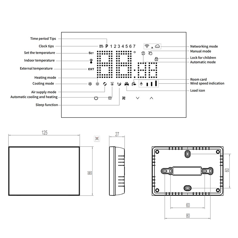 Termostato Fancoil WiFi Tuya Termostato inteligente para aire acondicionado central, programable para ventilador, refrigeración y calefacción, compatible con Alexa
