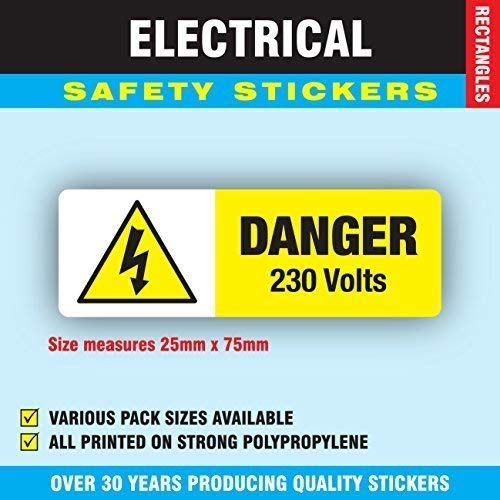 100-25 x 75mm - Danger 230 Volts Electrical Safety Stickers/Labels