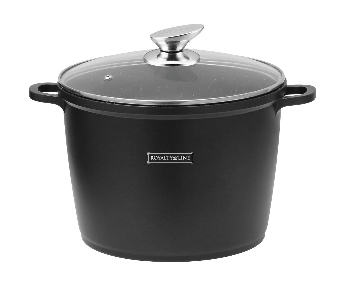 Royalty Line RL-AD28M, Faitout Haut avec Revêtement Marbre, Couvercle en verre, Induction, 10,5 Litres