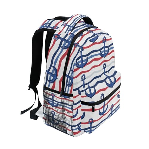 Blue Red Anchor Wave Backpack for School Boys Girls Adults Kids Bookbag Laptop Bag 15L2
