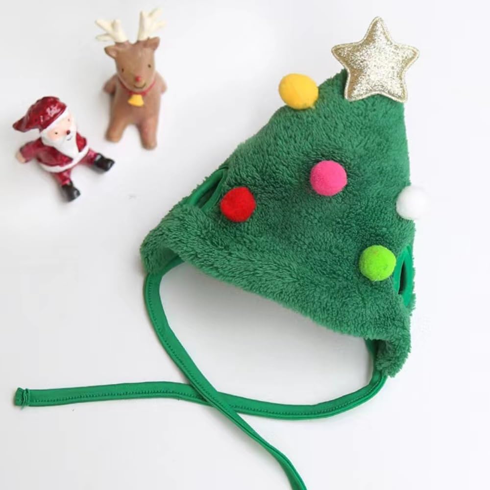 Dog Christmas Hat Green Tree, Funny Xmas Costume for Small Dogs & Puppies, Warm Winter Headwear - Image 3