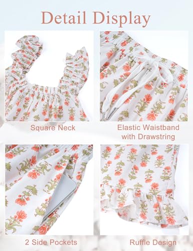 Image of Kissonic Womens Ruffle Pajamas Set 2 Piece Summer PJs for Women Floral Pajama Ruffle Trim Cami Top and Shorts Lounge