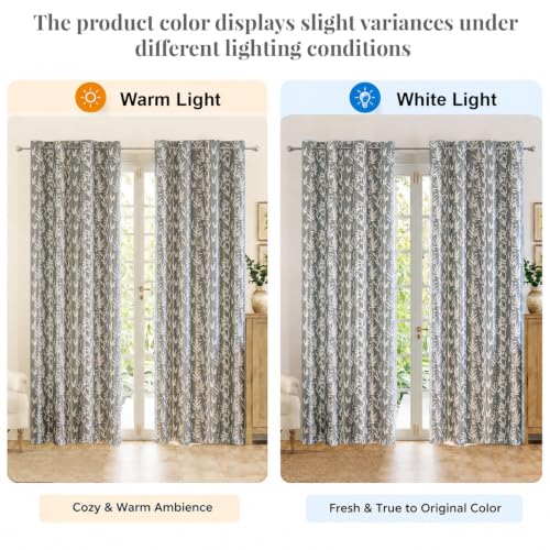 Image of HOKIPO Luxe Foliage Foil Printed Curtains 7 Feet Long Set of 2, Slate Grey