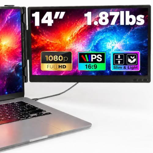Image of Laptop Screen Extender, 14 inch FHD 1080P Dual External Monitor for 13 inch-17 inch Laptop, 1.87lbs Ultra-Portable & Ultra Slim Portable Monitor, Plug & Play Travel Monitor For Windows /Mac /Chrome /Android
