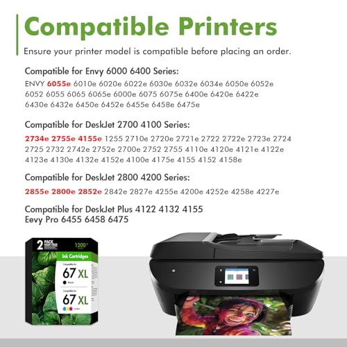 Image of 67 67XL Ink Cartridges Black /Color Combo Pack 2800e (1 Black,1 Tri-Color)