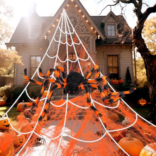 Toile d'araignée géante de 4,8m pour décorer votre façade de maison à Halloween