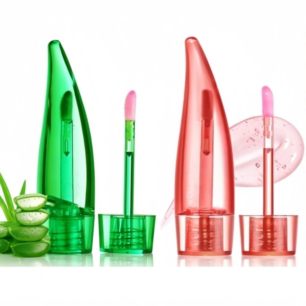 Aloe Vera and Strawberry Lip Oil, 2 Pcs Color Changing Lipstick Lip Oil Tinted Set, Natural, Easy to Application