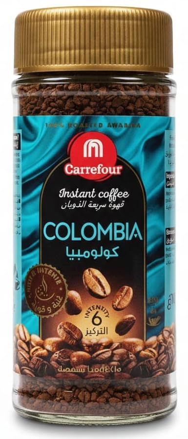 Carrefour Instant Coffee Colombia, 100% Roasted Arabica Intensity 6, 100g Glass Jar (Product Of Poland) From Decadent Foods