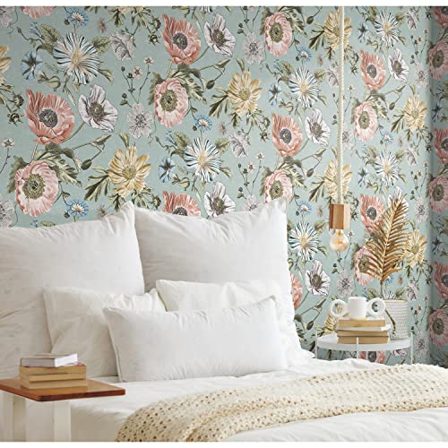 RoomMates RMK12282PL Vintage Poppy Peel and Stick Wallpaper, 20.5 in x 18 ft