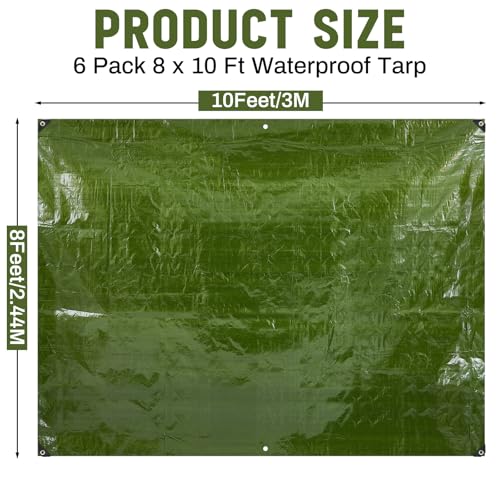 Image of 6 Pack 8 x 10 ft 5.5 Mil Large Tarps Heavy Duty Waterproof Tarp Multi Purpose Tent Cover for Home Boats Cars Camping Patio Furniture Roof Emergency Rain Protective Cover