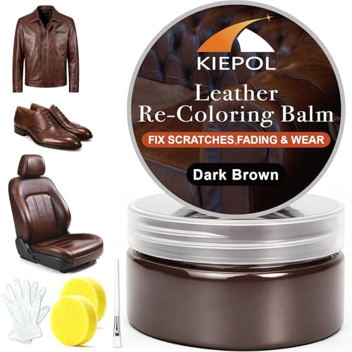 KIEPOL Dark Brown Leather Repair Kit, Dark Brown Leather Recoloring Balm, Leather Dye - Restore & Renew Scratch, Faded and Aged Leather & Vinyl Couches, Boots,...