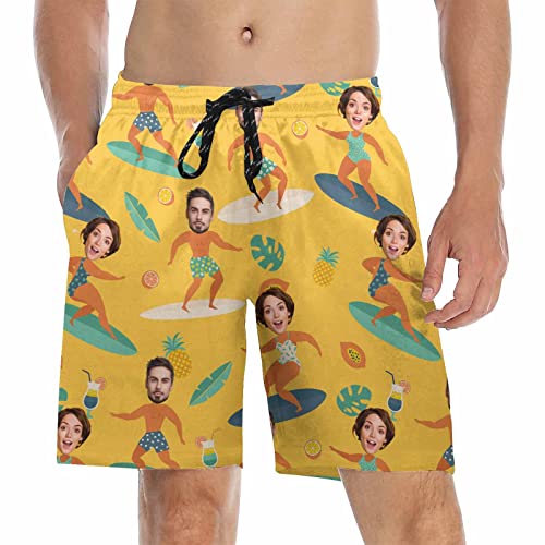 DIYKST Custom Mens Casual Swim Trunks with Face Personalized Gifts Swim Short Customized Funny Photo Beach Board Short