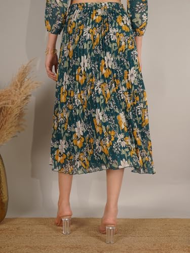 Image of NUEVOSDAMAS Floral Printed Pleated Navy /Multi Skirt