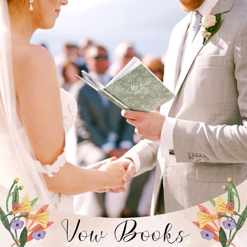 Image of Engrowtic Set of 2 Wedding Vow Books His and Hers (6.06x4.17) Premium Wedding Keepsake Essentials Elegant Bridal Shower Engagement Ceremony Gift for Bride Groom(Green,Floral)