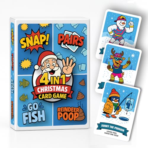 The Shelf Shack Funny Christmas Character Card Game for Kids & Families 4 Games in 1 (Snap Pairs Go Fish & Reindeer Poop) Festive Stocking Filler & Family Holiday Party Game Ages 4+