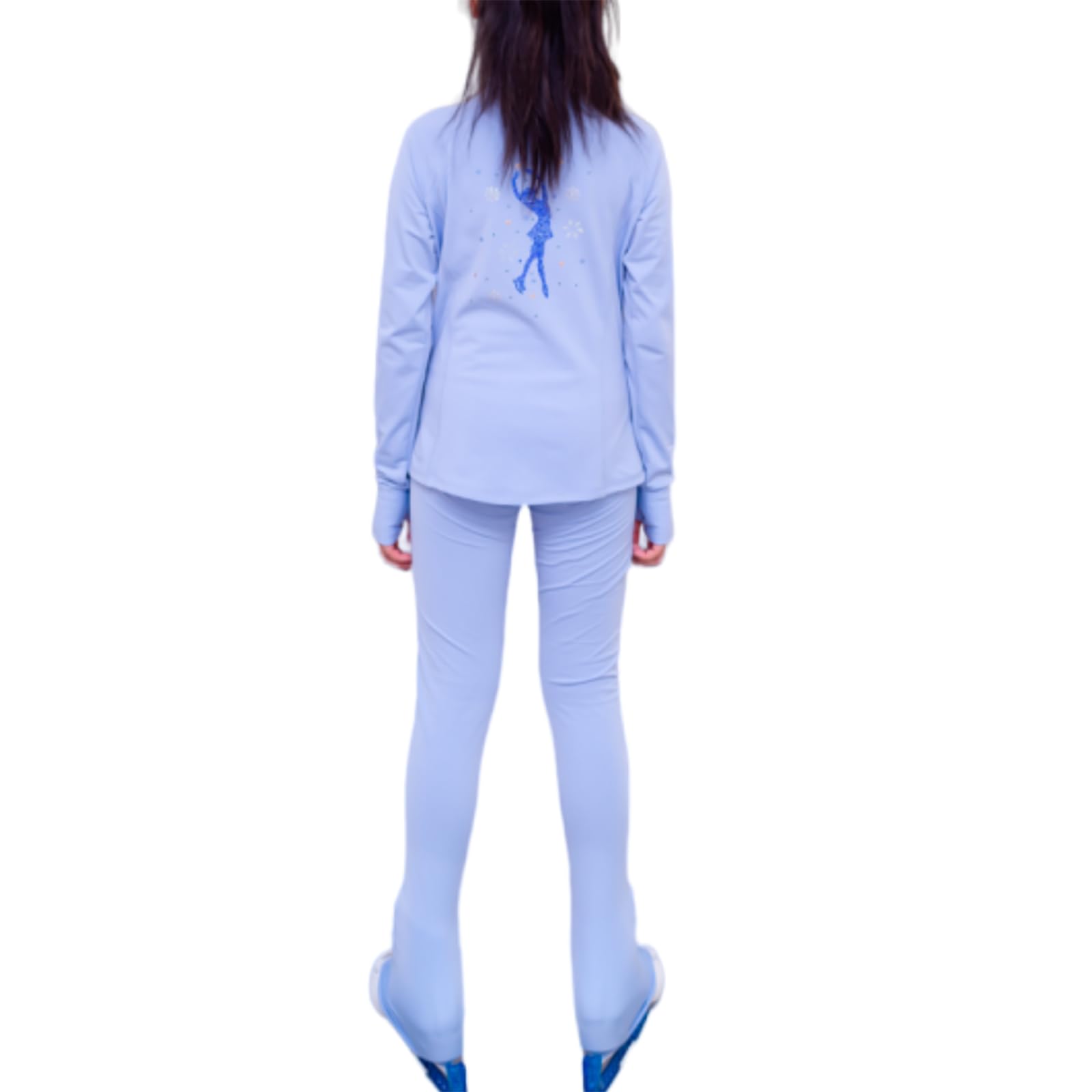 Niñas Conjunto de Chaqueta y Pantalones de Práctica Patinaje sobre Hielo, Trajes de Competición Entrenamiento Patinaje Artístico con Diamantes de Imitación(Size:L,Color:Azul)
