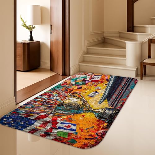 Tapis rectangulaire éponge poils ras esthétique mosaïque rouge - 6