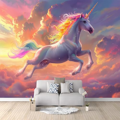 Générique Papier Peint Panoramique 3D Ciel Couleur Licorne Murale Chambre à Coucher Maison Décoration Intérieure, Papier Peint intissé fond pour Chambre...