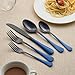 LKTDYMEG 20-Piece Black and Dark Blue Silverware Set 18/0 Stainless Steel Silverware Set Dark Blue Handle Cutlery Set Service for 4 Dinner Knives Forks Spoons Set Flatware Set Finish Dishwasher Safe