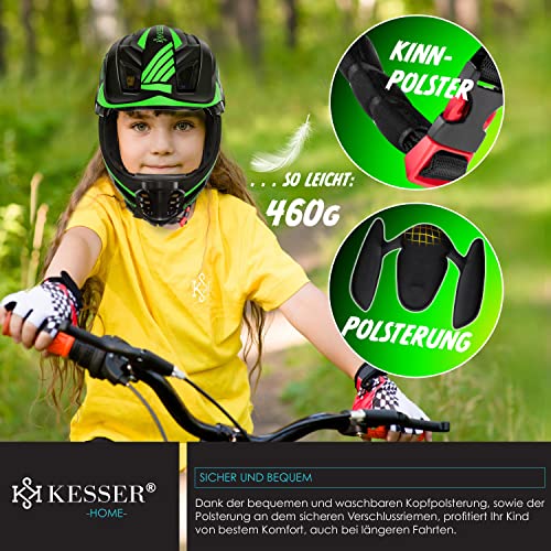 Foto von KESSER® Kinderhelm 2in1 Integriert Kinnschutz & Fahrradhelm Kinder Jugend Helm Abnehmbarem Kinnschutz 12 Belüftungen Ink. Transportbeutel BMX MTB Skateboard inliner Größenverstellbarer M 53-58cm
