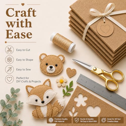 Image of Tan Large Felt Fabric 36 inch x 36 inch (1 Square Yard), 1mm Stiff Felt Sheet, Nonwoven Fabric for Crafts, DIY Projects, Art, Sewing, Lining & Decorations