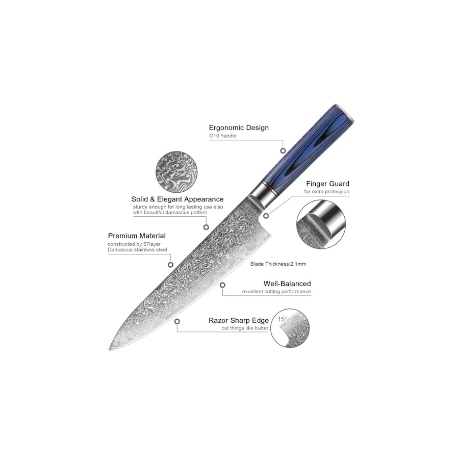 Kitchen-Knife-Sets-7PCS-VG10-Damascus-Steel-Kitchen-Knife-Set-Luxury-Blue-G10-Handle-Sharp-Damascus-Chef-Knife-Cleaver-Santoku-knife Kitchen Knife Sets, 7PCS VG10 Damascus Steel Kitchen Knife Set Luxury Blue G10 Handle Sharp Damascus Chef Knife Cleaver Santoku knife