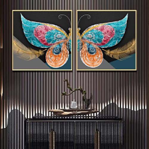 Plume Peinture Mur Art Salon Décor À La Maison Toile Papillon Or