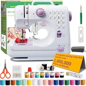 BRICH Kinder Nähmaschine – Lernfähige Elektrische Mini-Nähmaschine für Kids & Erstbenutzer mit kindernähmaschine-spezifischen 12 Mustern, Fußpedal & Anfängerset – Ambulante Verwendung mit Batterien